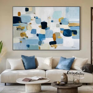Large Blue And Beige Abstract Texture Wall Art Light Blue Geometric Abstract Minimalist Painting Neutral Abstract Decorative Painting
