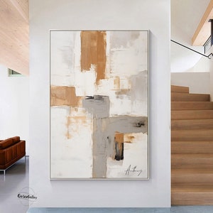 Beige Abstract Wall Art Large Neutral Abstract Canvas Painting Gray Wabi-Sabi Wall Art Brown Abstract Art Bedroom Decor Art