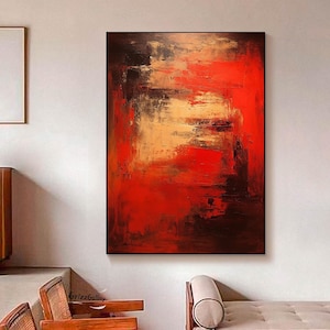 Large Red Abstract Painting on Canvas Abstract Red Wabi-Sabi Textured Wall Art Red and Gold Minimalist Painting Boho Decorative Painting