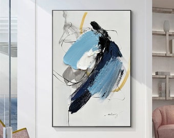 Minimalist Texture Painting Large Blue Abstract Texture Wall Art White Texture Abstract Painting Blue White Minimalist Art Modern Painting