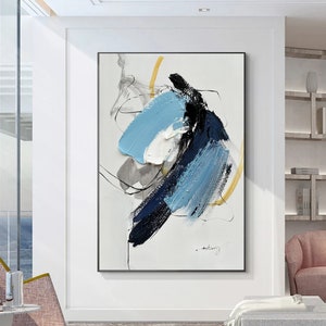 Minimalist Texture Painting Large Blue Abstract Texture Wall Art White Texture Abstract Painting Blue White Minimalist Art Modern Painting