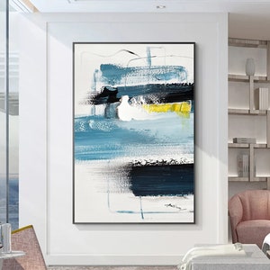 Large Blue Abstract Painting Minimalist Abstract Wall Art Blue Textured Abstract Painting White Abstract Art Modern Abstract Canvas Painting