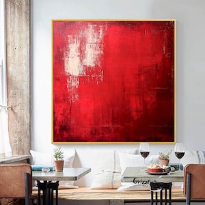 Red Abstract Painting Original Red Abstract Canvas Painting Large Minimalist Red Painting Bedroom Abstract Decorative Painting Moving Gift