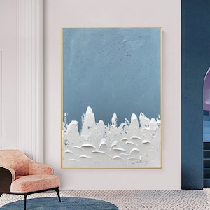 Modern Blue Abstract Painting Large Minimalist Abstract Blue and White Frame Painting Knife Painting White Texture Art Blue Acrylic Painting