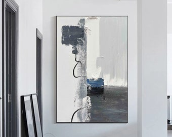 Large Minimalist Abstract Painting Grey Abstract Painting Minimalist Painting Texture Painting White Abstract Wall Art Living Room Wall Art
