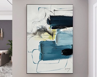 Large Abstract Painting on Canvas Blue Texture Abstract Painting Minimalist Abstract Art Modern Abstract Painting Blue Textured Wall Art