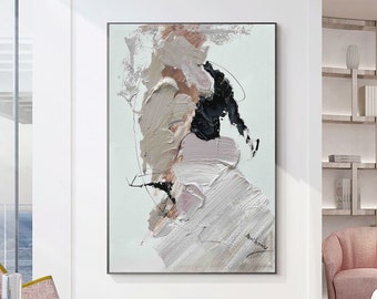 Large Abstract Painting 3D Beige Texture Painting Minimalist Abstract Painting Large Minimalist Acrylic Abstract Art Living Room Wall Art