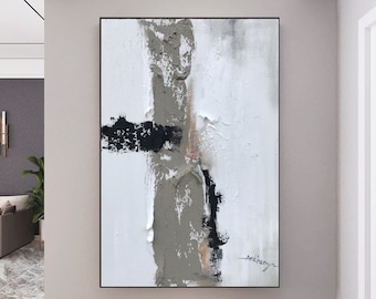 Large Minimalist Abstract Painting Gray Abstract Painting Gray Abstract Textured Art Modern Acrylic Abstract Painting Office Wall Painting