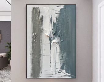 Large Abstract Painting Large Grey Abstract Painting White Texture Abstract Wall Art Blue Art Minimalist Abstract Art Modern Living Room Art