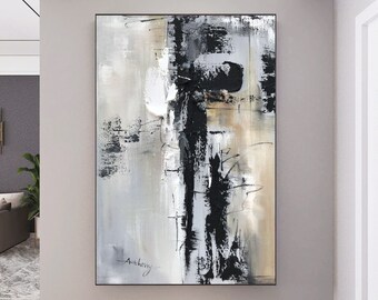 大きな黒と茶色の抽象画 茶色のテクスチャの抽象画 壁アートの