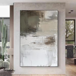 Large Abstract Green Painting Dark Green Minimalist Painting Olive Green Abstract Wall Art Grey green Texture Painting White Abstract Art