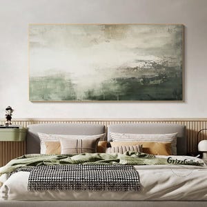 Green And Beige Abstract Painting Large Green Beige Canvas Painting Large Green Texture Wall Painting Modern Minimalist Abstract Painting