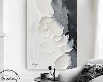 Abstract White and Gray 3D Texture Abstract Painting Large Petal Texture Art Gray and Black Abstract Painting Bedroom Decoration Painting