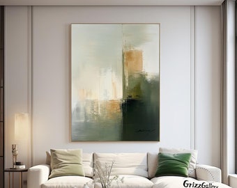 Large Minimalist Green Abstract Painting Green Minimalist Wall Art Green Abstract Painting Beige Abstract Art Modern Decorative Art