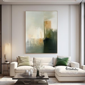 Large Minimalist Green Abstract Painting Green Minimalist Wall Art Green Abstract Painting Beige Abstract Art Modern Decorative Art