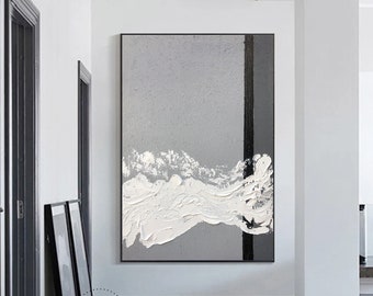 Gray and White Minimalist Texture Painting Gray Home Decor Gray Canvas Wall Art White Texture Abstract Art Large Gray Minimalist Black Art
