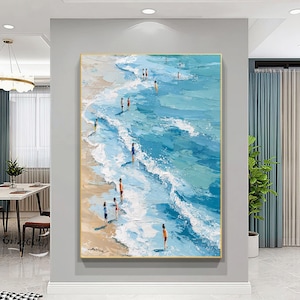 Large Blue Ocean Wave Texture Painting Swimming Painting Summer Seaside Scenery Custom Painting 3D Texture Wall Art Personalized Gift