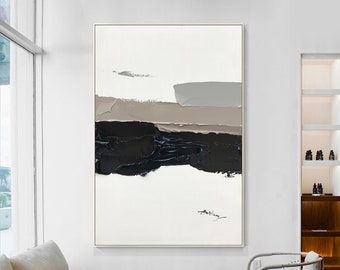 Gran pintura abstracta minimalista negro minimalista arte abstracto beige arte minimalista pintura en blanco y negro texturas modernas arte abstracto
