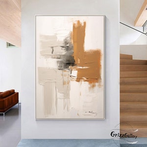 Boho Style Wall Art Beige Minimalist Painting Neutral Canvas Wall Art Light Brown Abstract Art Beige Wall Art Modern Bedroom Decor Painting