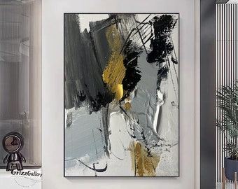 Black and Gray Abstract Painting Black Abstract Wall Art Gray Textured Wall Art Large Abstract Painting Minimalist Painting Acrylic Painting