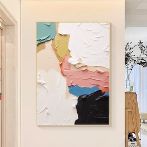 Large Colorful 3D Abstract Texture Painting Colorful Abstract Wall Art Pink and White Abstract Painting Original Texture Abstract Painting