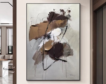 Brown Abstract Texture Wall Art Large Abstract Painting Modern Acrylic Abstract Painting White Textured Painting Canvas Minimalist Painting