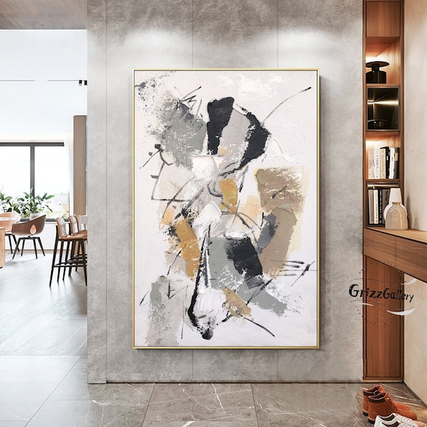 Beige and Gray Abstract Painting Large Gray Abstract Textured Painting White Canvas Painting Brown Abstract Wall Art Bedroom Decorative Art