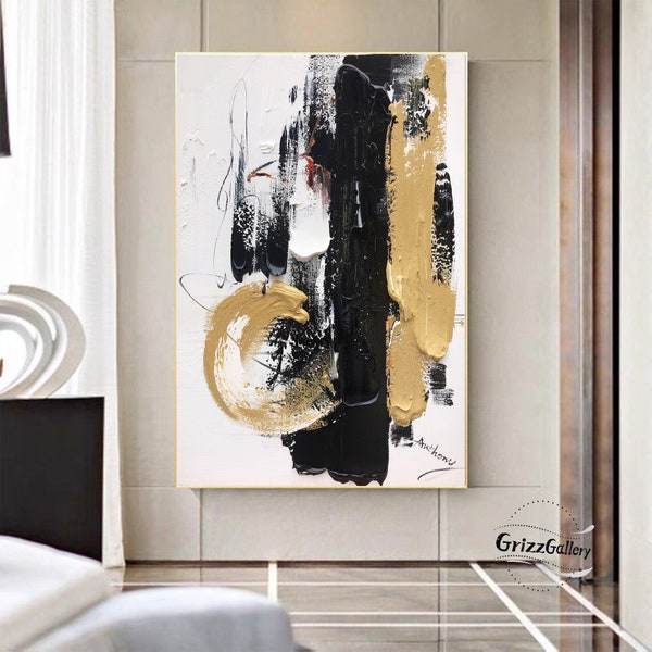 3D Texture Abstract Painting Large Black and White Texture Painting Yellow Abstract Texture Wall Art Modern Acrylic Texture Painting