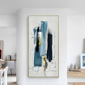 Blue Textured Abstract Painting Large Minimalist Abstract Wall Art Vertical Abstract Art Modern Acrylic Painting Palette Knife Painting