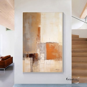 Large Brown Geometric Abstract Texture Painting Beige Wall Art Brown Abstract Wall Art Brown Decorative Art Neutral Bedroom Decor Painting