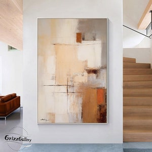 Brown and White Abstract Wall Art Large Beige Geometric Abstract Painting Beige Minimalist Wall Art Minimalist Bedroom Decor Art