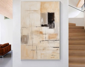 Beige Wabi-Sabi Wall Art Beige And Brown Minimalist Abstract Painting Neutral Beige Brown Minimalist Abstract Painting Black Textured Art