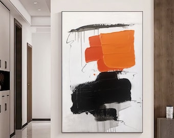 Orange and Black Color Block Painting Orange Abstract Texture Painting Orange Minimalist Art Black Abstract Painting Black Texture Wall Art