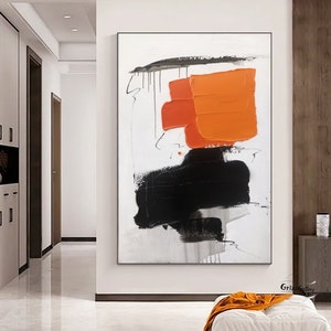 Orange and Black Color Block Painting Orange Abstract Texture Painting Orange Minimalist Art Black Abstract Painting Black Texture Wall Art