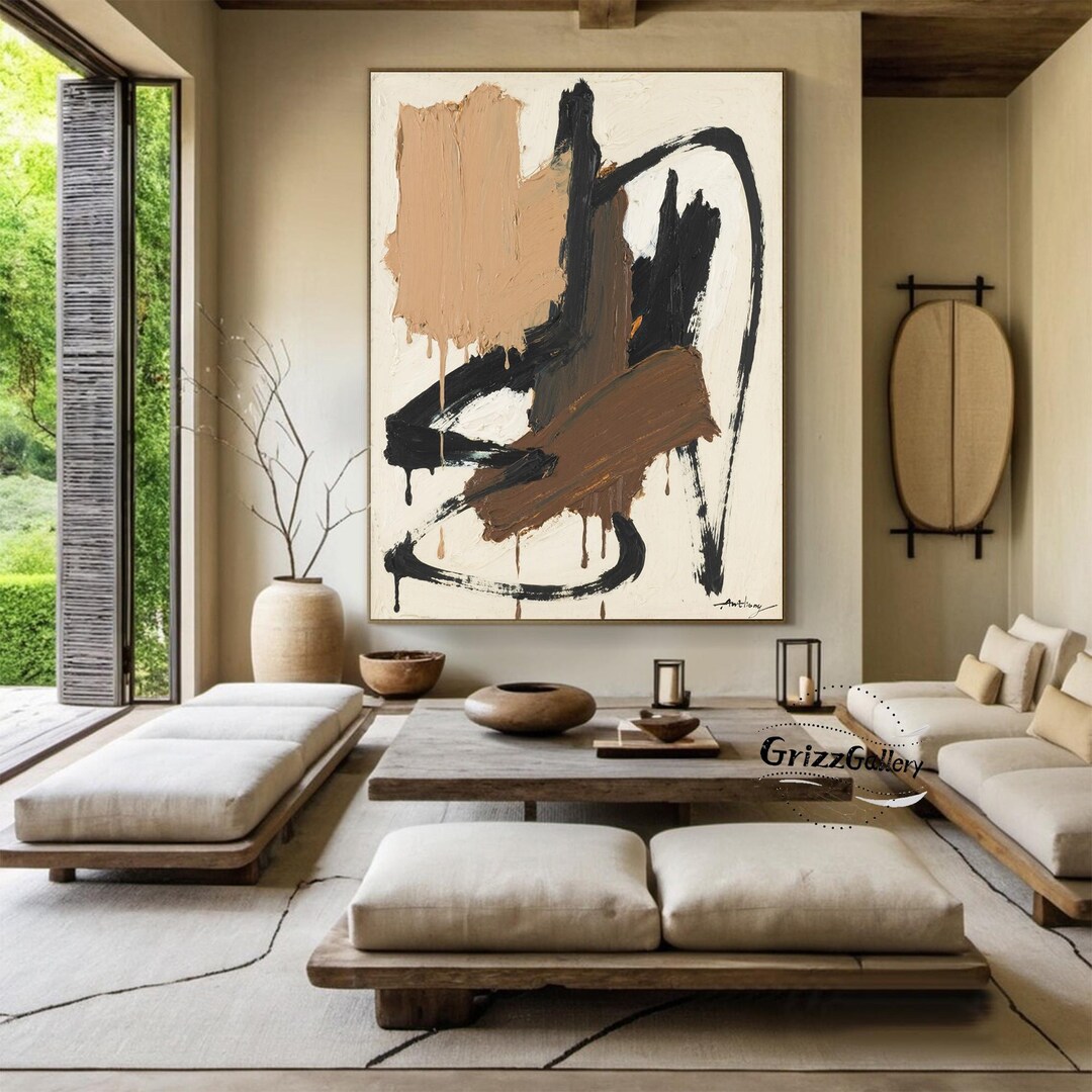 Large Brown Canvas Abstract Painting Brown 3D Textured Textured Wall ...