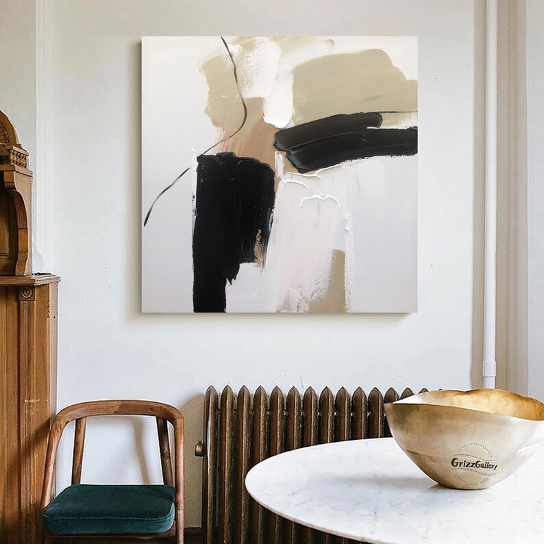Black and White Texture Abstract Painting Large Minimalist Texture Wall ...