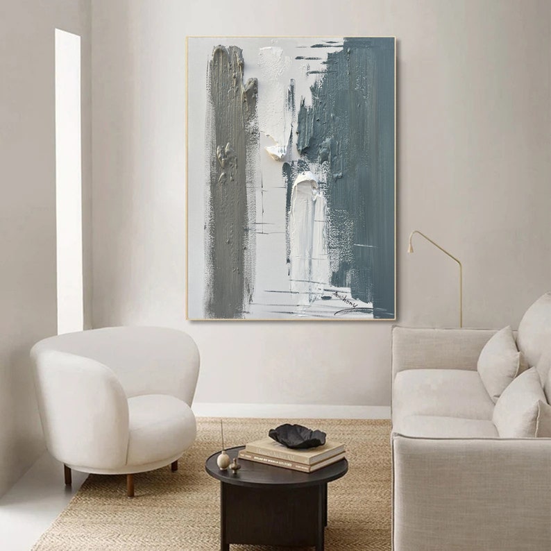 Large Abstract Painting Large Grey Abstract Painting White Etsy