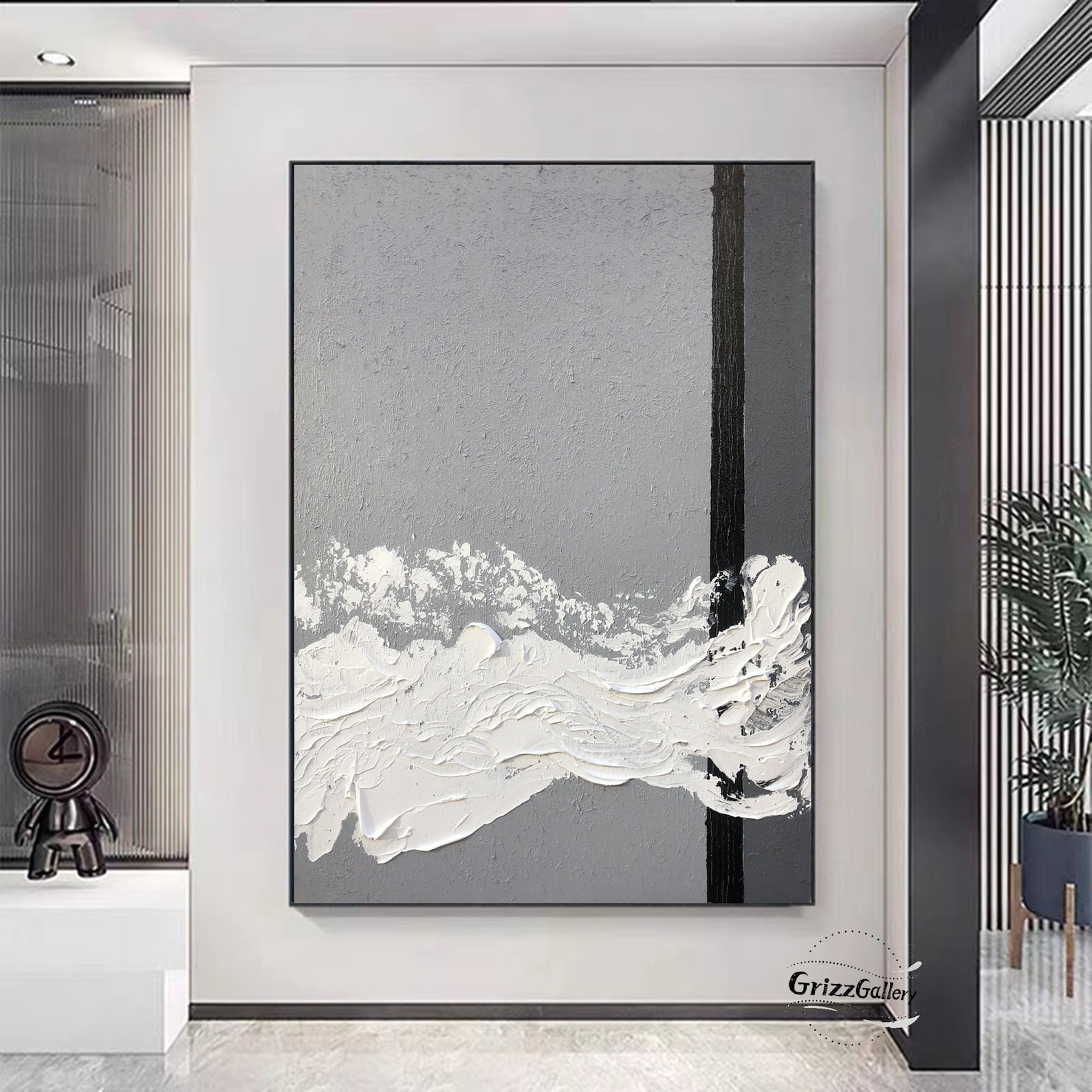 Gray and White Minimalist Texture Painting Gray Home Decor Gray Canvas