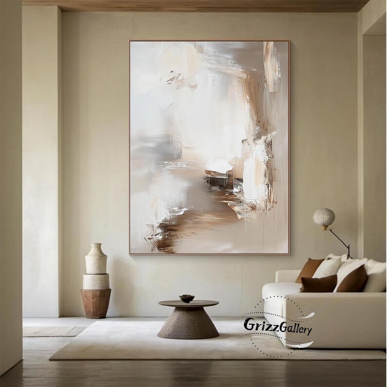 Beige Minimalist Canvas Painting Beige and White Textured Abstract ...