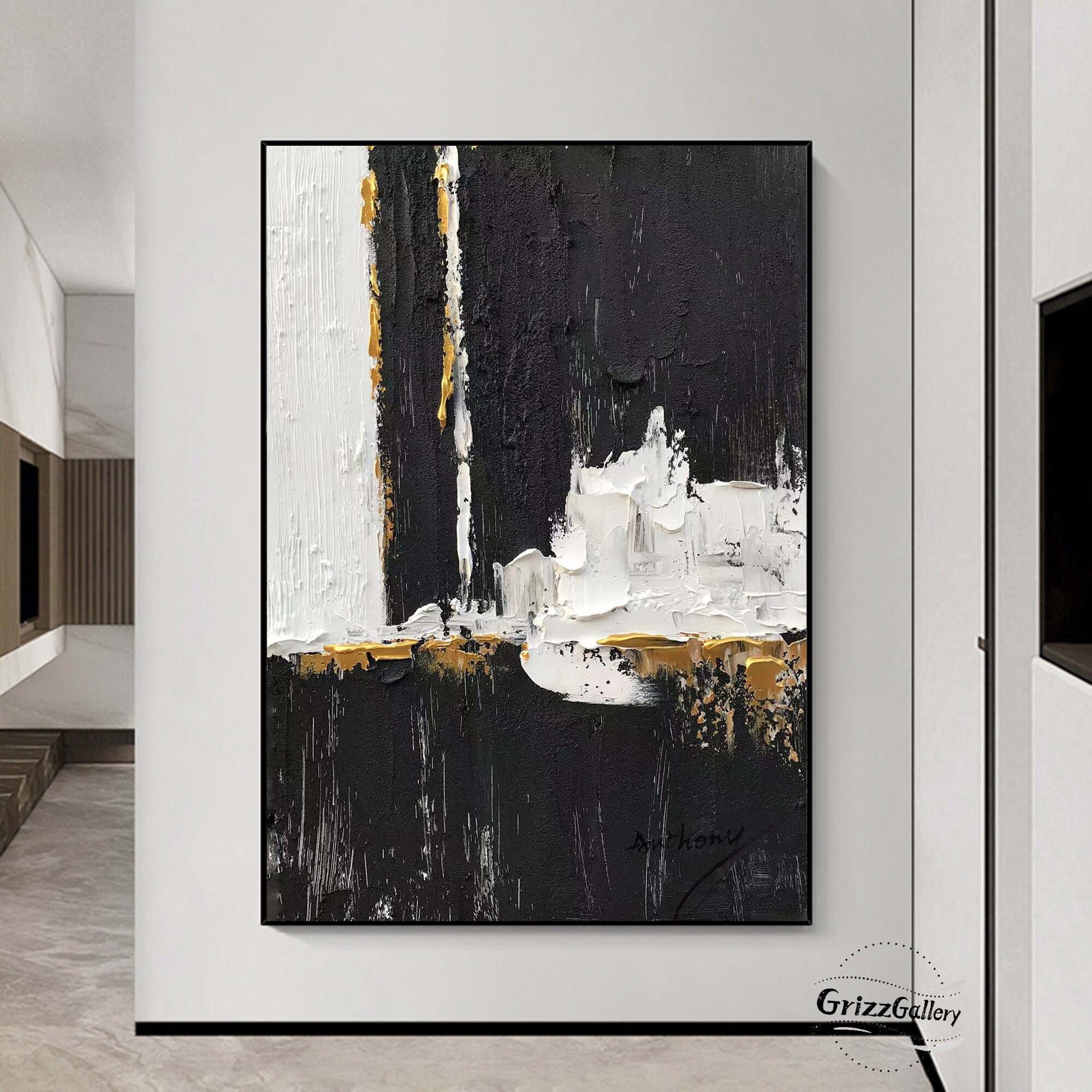 Black and White Abstract Texture Painting Large Black Texture Wall Art ...