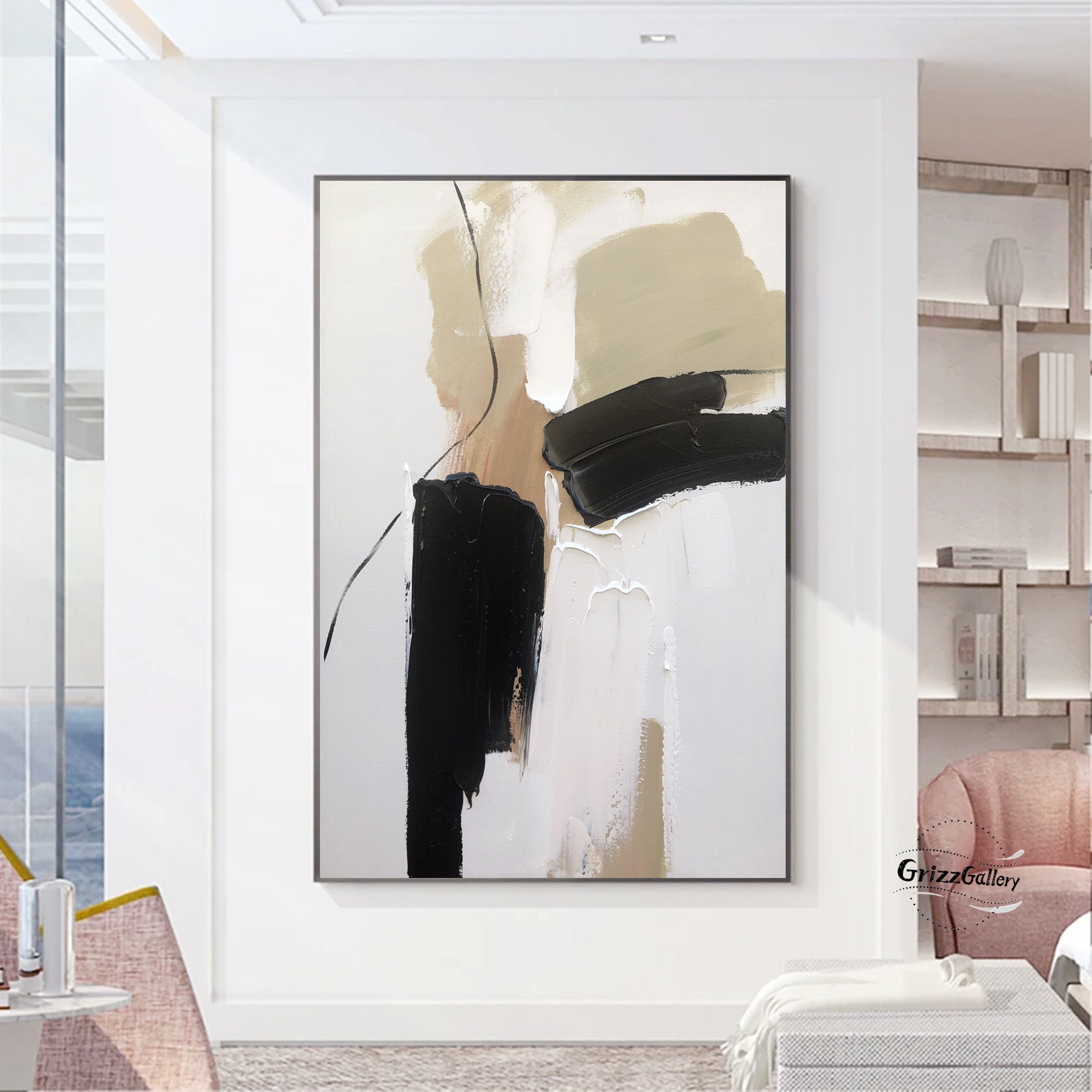 Large Minimalist Texture Painting Black and White Abstract Painting ...