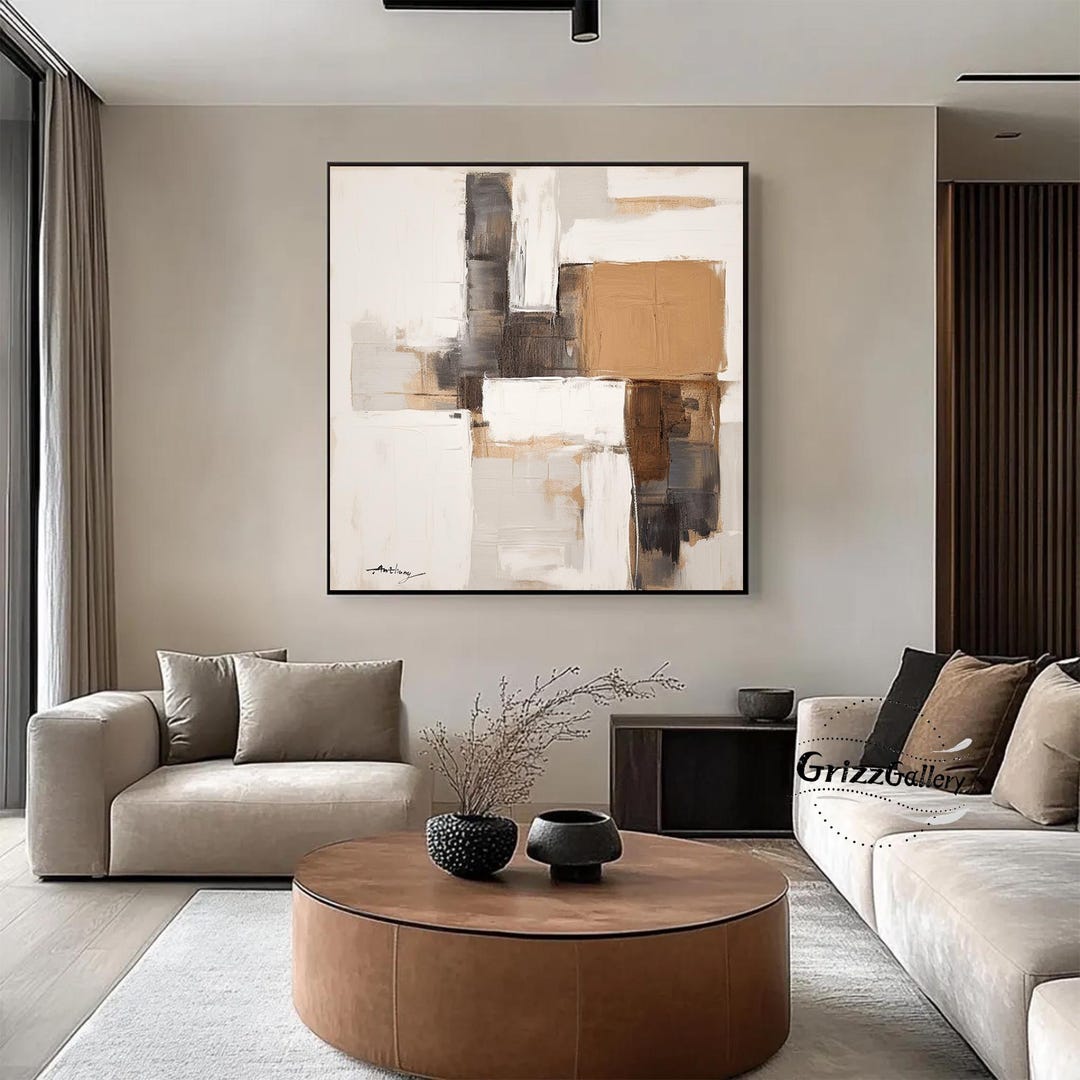 Beige and Brown Textured Abstract Painting Large Minimalist Abstract ...