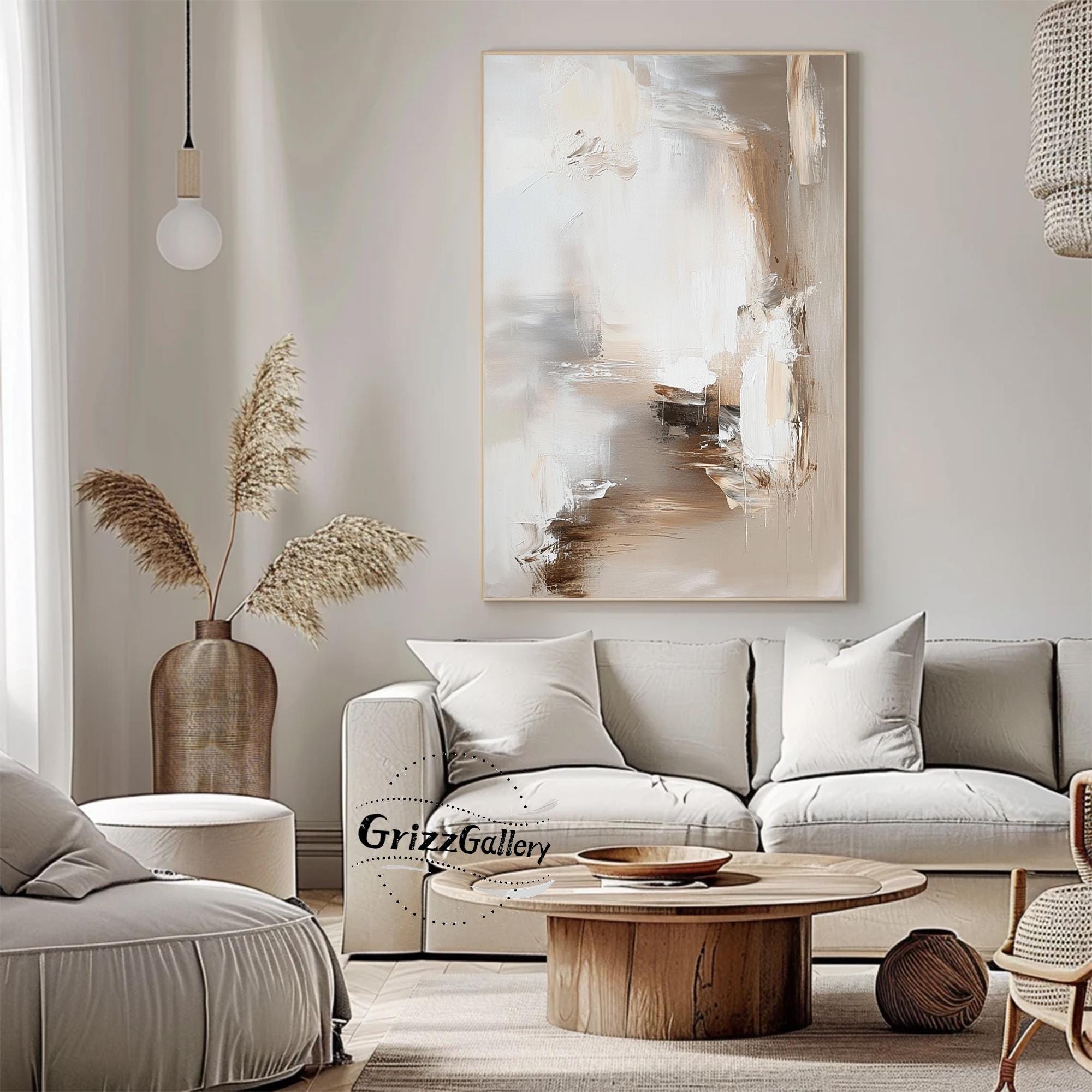 Beige Minimalist Canvas Painting Beige and White Textured Abstract ...