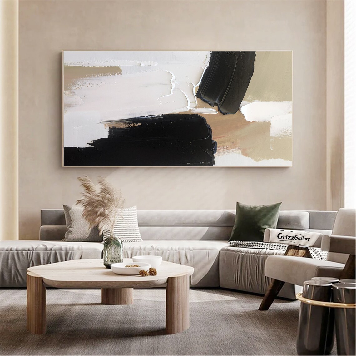 Black and White Minimalist Painting Large Black Abstract Wall Art White ...