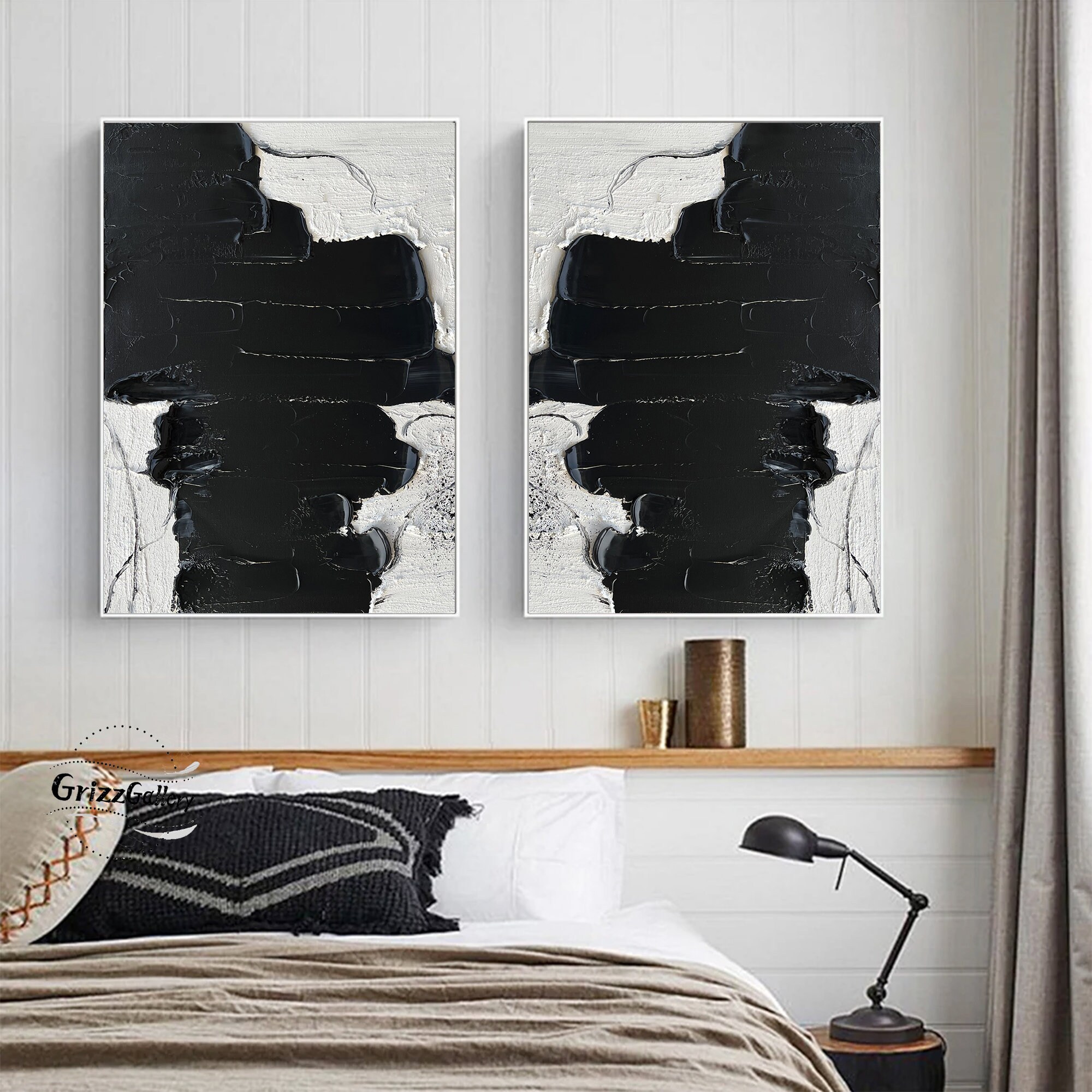 Black and White Abstract Texture Paintings Set of 2 Minimalist Texture ...