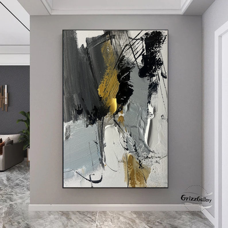 Black and Gray Abstract Painting Black Abstract Wall Art Gray Etsy