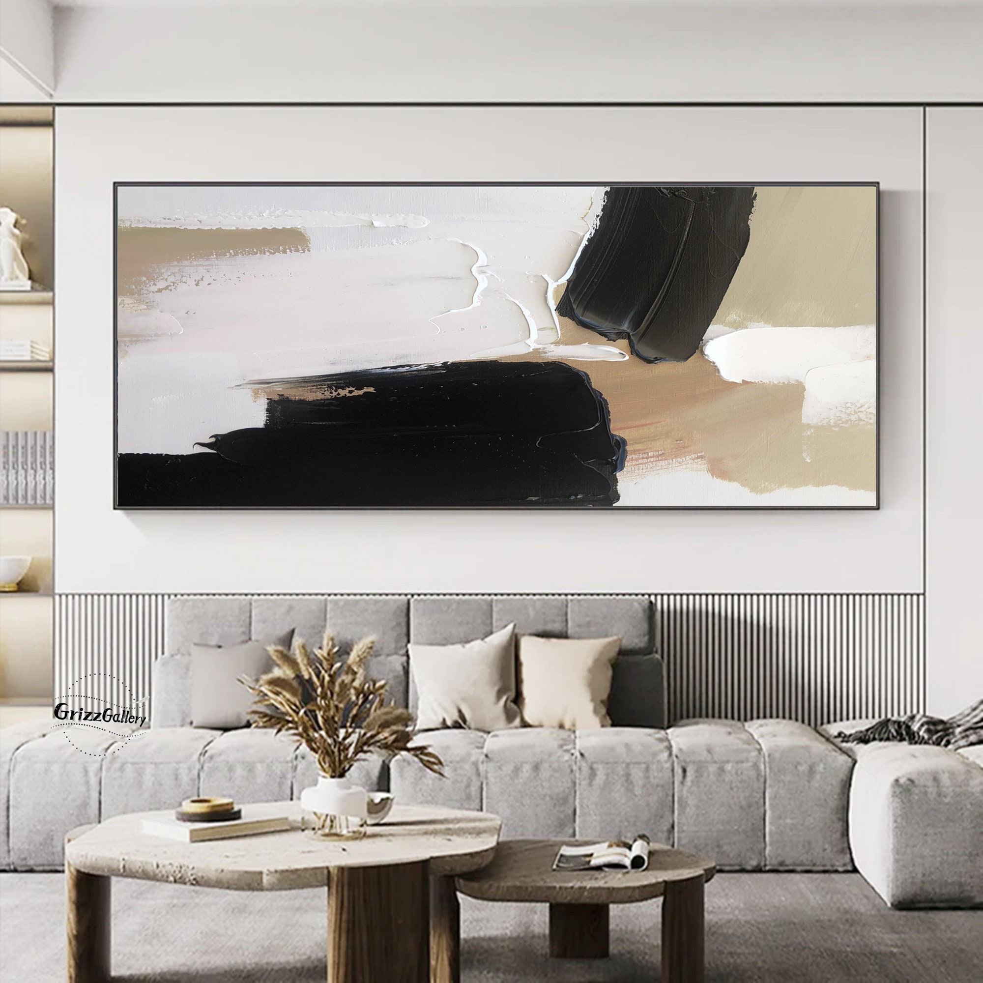 Black and White Minimalist Painting Large Black Abstract Wall Art White ...