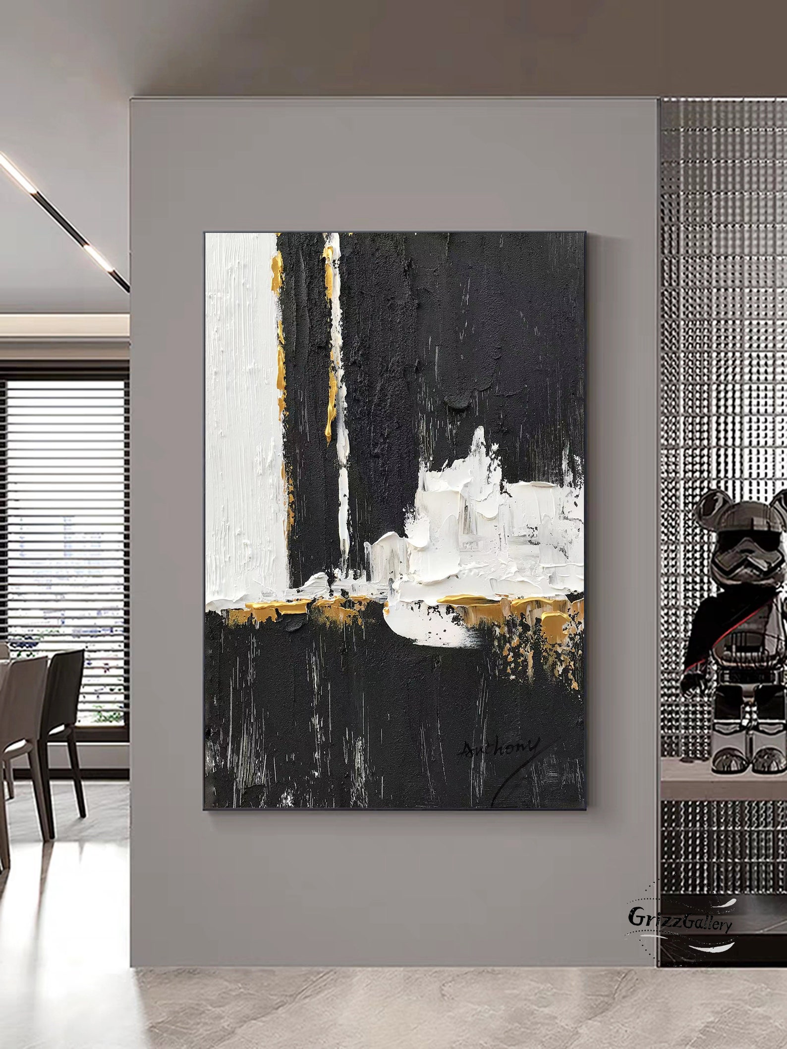 Black and White Abstract Texture Painting Large Black Texture Wall Art ...