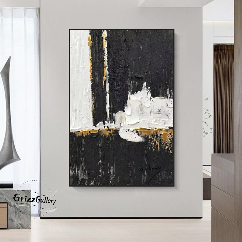 Black and White Abstract Texture Painting Large Black Texture Wall Art ...