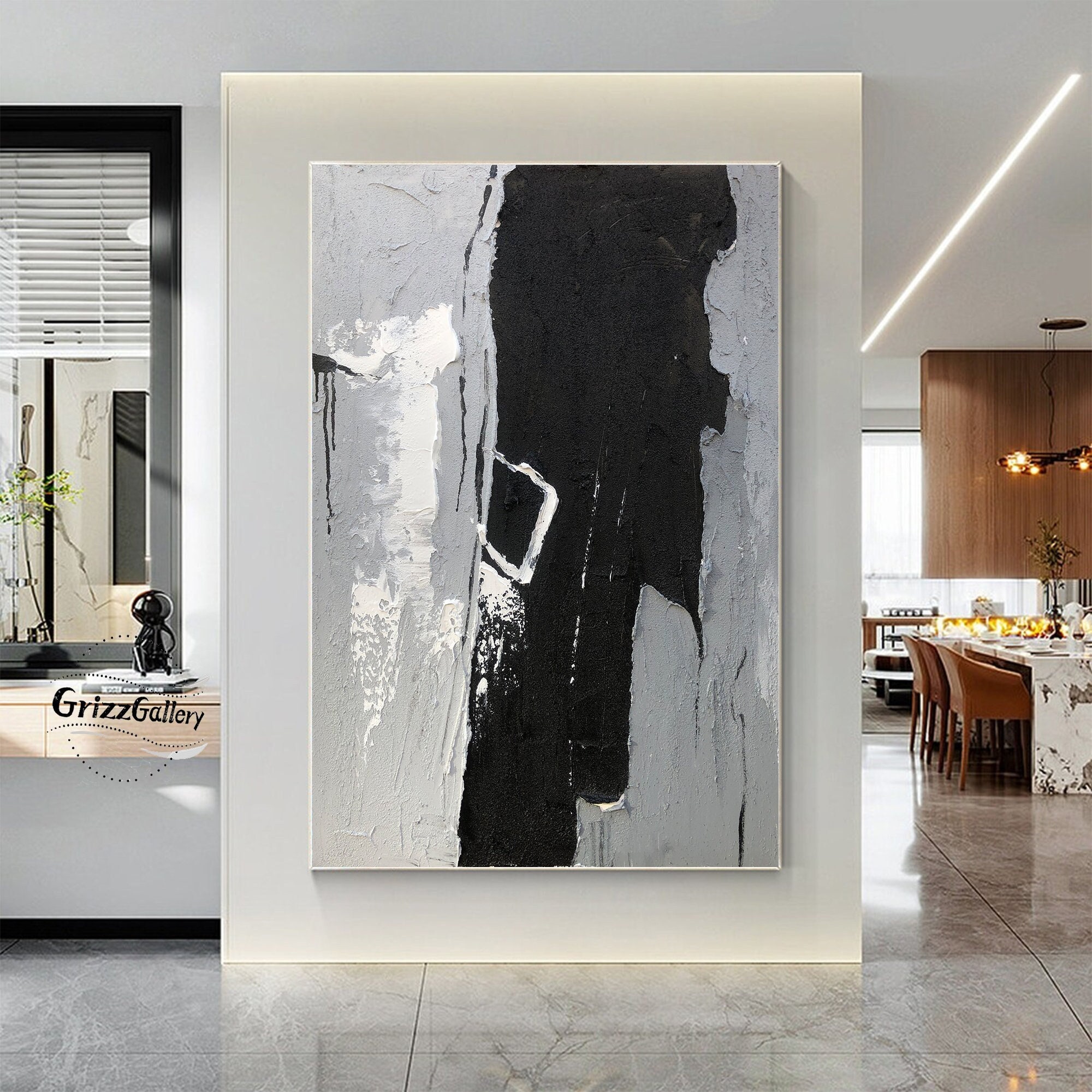 Large Grey Texture Painting Black and Grey Abstract Wall Art Etsy
